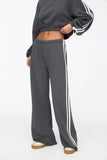 Grey Side Stripe Wide-Leg Trouser With Cute Little Bow.
