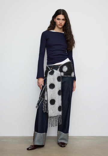 LT1K Navy-Blue Essential Full-Sleeves Boat-Neck With Bell Sleeve Slim Top.(Perfect For Winter Season). (Copy)