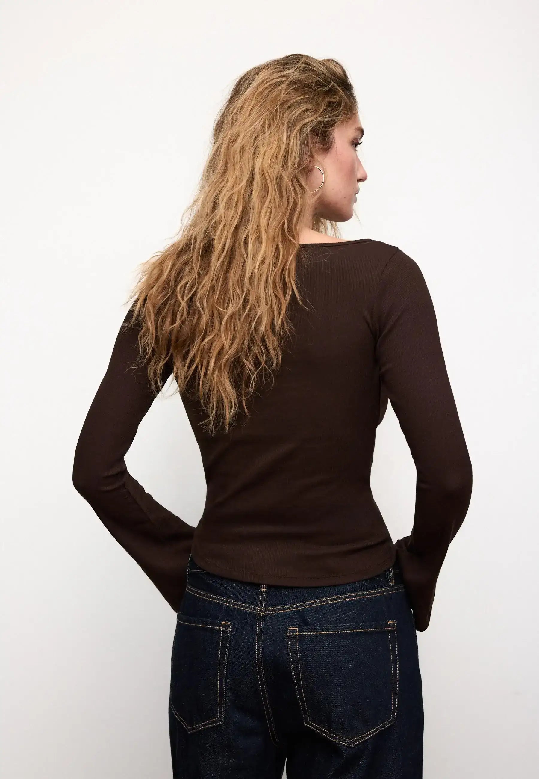 LT1K Essential Full-Sleeves Boat-Neck With Bell Sleeve Slim Top.(Perfect For All Season)