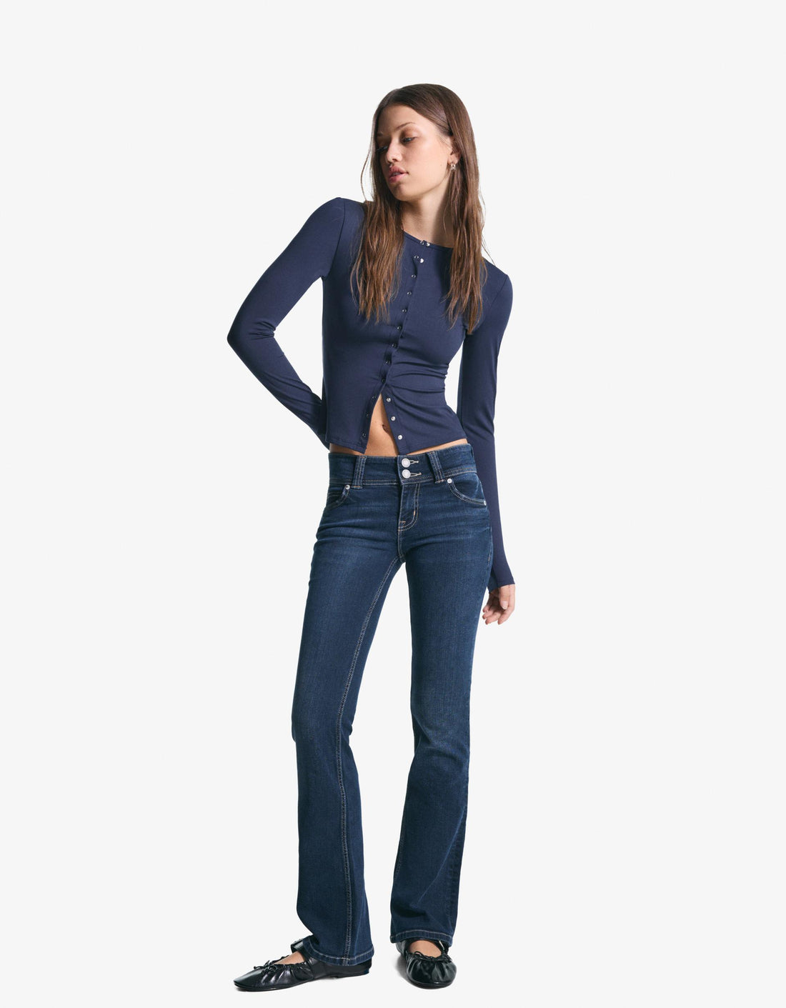 LT1K Navy Blue Essential Long sleeve T-shirt with buttons.(Perfect For All Season)
