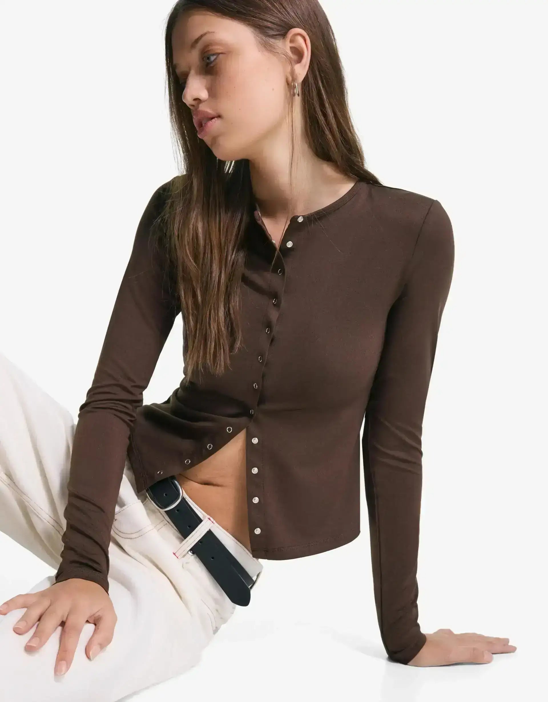 LT1K Essential Long sleeve Slim Top with buttons.(Perfect For All Season)