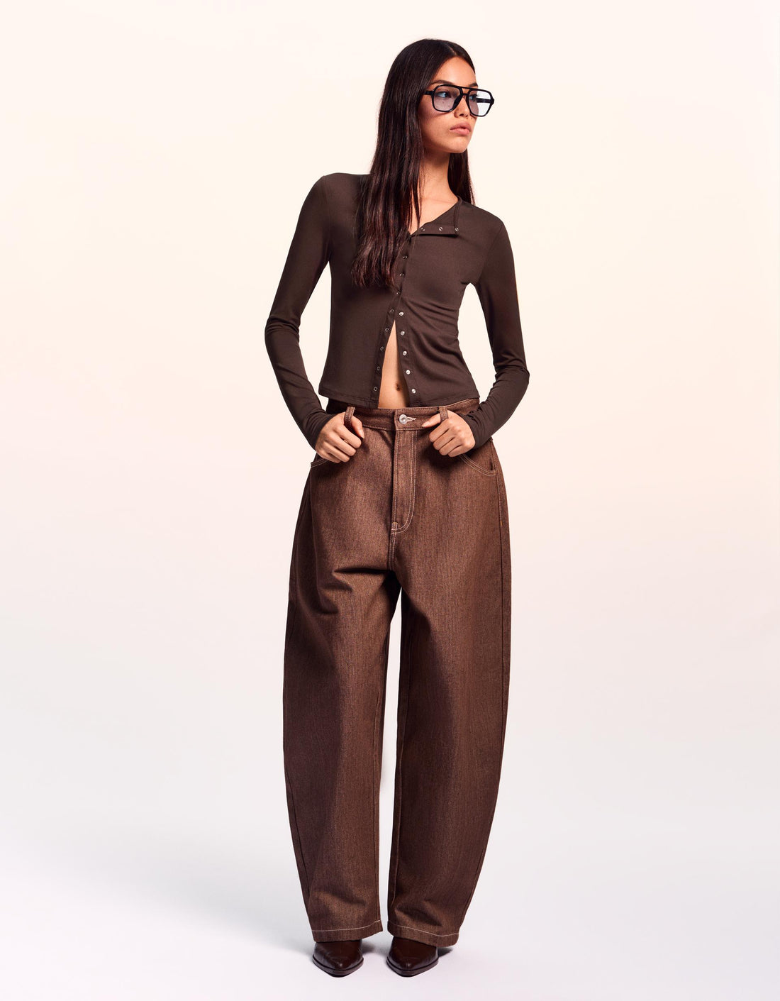 LT1K Brown Essential Long sleeve T-shirt with buttons.(Perfect For All Season)