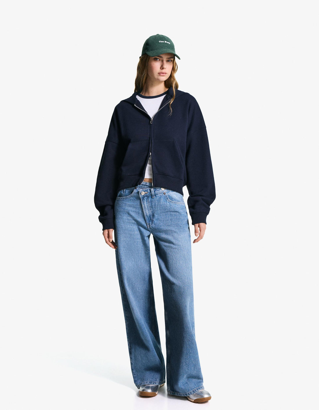 LT1K Navy Blue Zip-Up Oversize Crop hoodie.