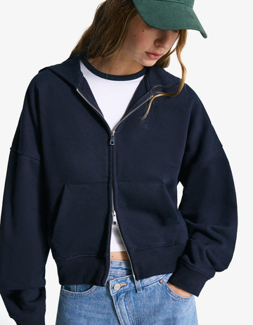 LT1K Navy Blue Zip-Up Oversize Crop hoodie.