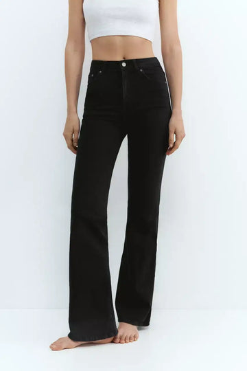 LT1K Pure Black High-Waisted Flare Jeans.