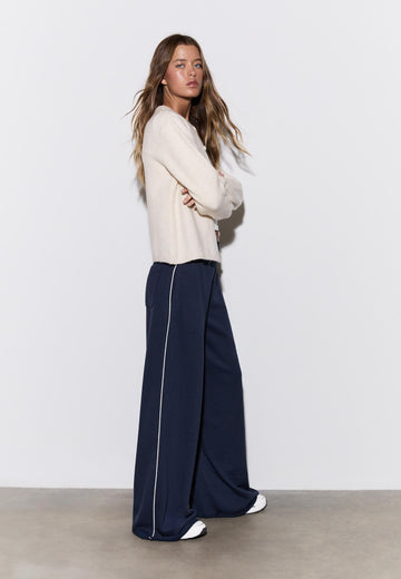 LT1K Navy Blue Single Side Piping Detail Wide-Leg Trouser.(Perfect For All Season)