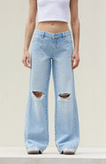 ZARA Light Blue Knee-Ripped High-Waisted Wide-Leg Jeans. - lessthan1thousand