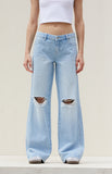 ZARA Light Blue Knee-Ripped High-Waisted Wide-Leg Jeans