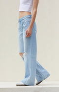 ZARA Light Blue Knee-Ripped High-Waisted Wide-Leg Jeans. - lessthan1thousand