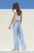 ZARA Light Blue Knee-Ripped High-Waisted Wide-Leg Jeans. - lessthan1thousand
