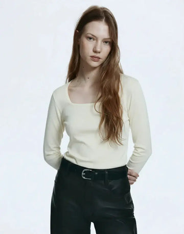 LT1K Sand Full-Sleeves Square-Neck Full Sleeve Slim Top.(Perfect For All Season)