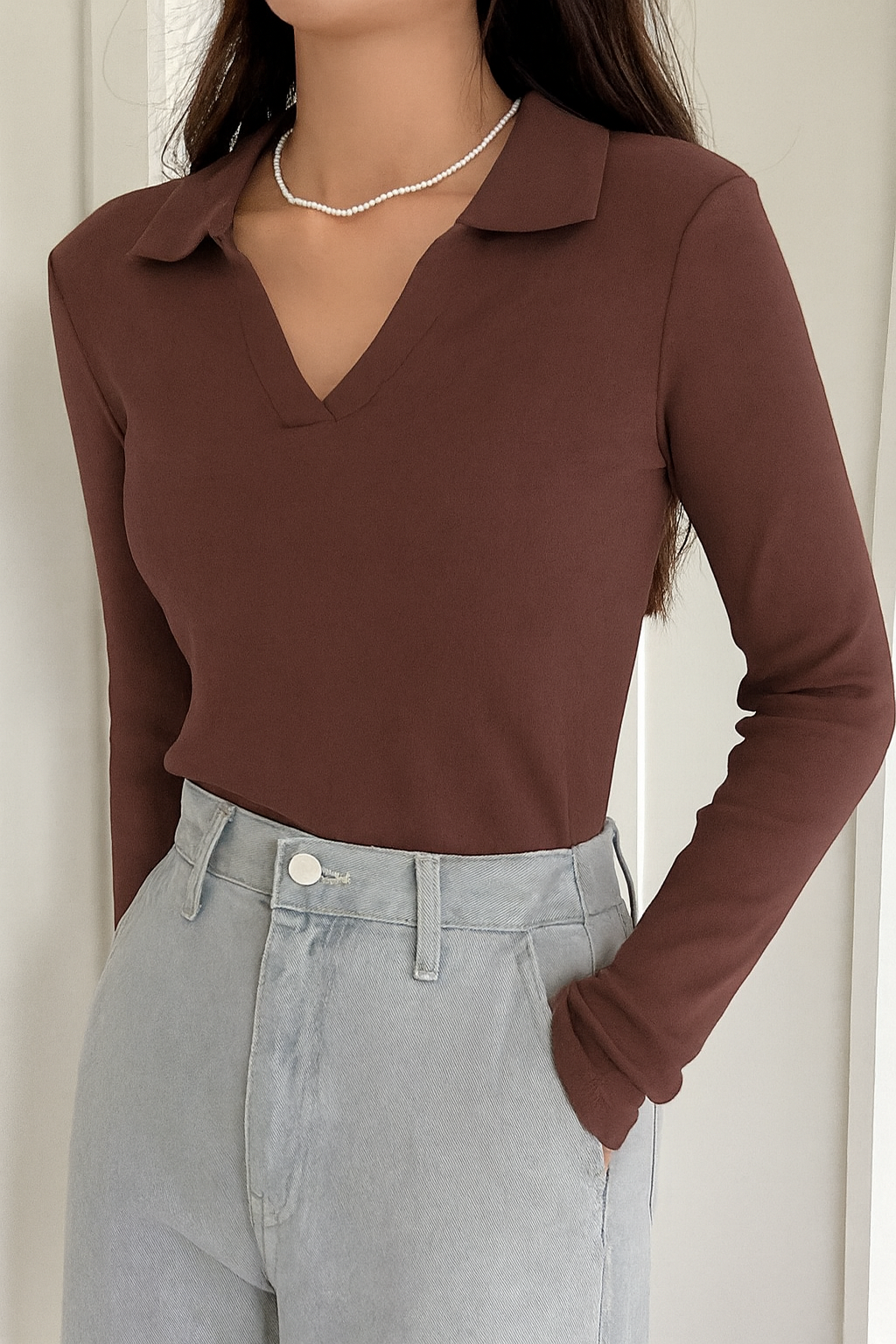 LT1K Brown Essential Full-Sleeves Collared Slim T-Shirt.(Perfect For All Season).