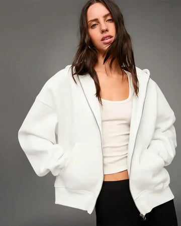 LT1K White Zipper Oversize hoodie.