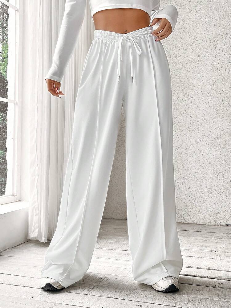 LT1K Pure White Front-Seam Wide-Leg Trouser.(Perfect For All Season)
