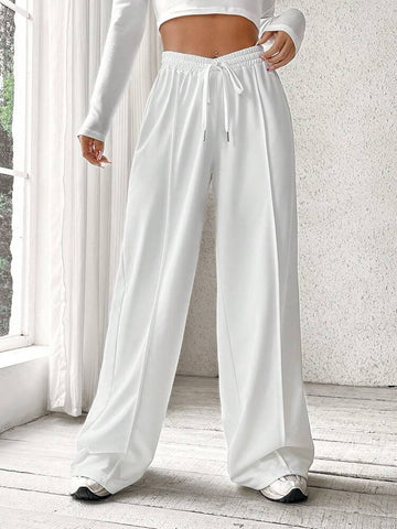 LT1K Pure White Front-Seam Wide-Leg Trouser.(Perfect For All Season)