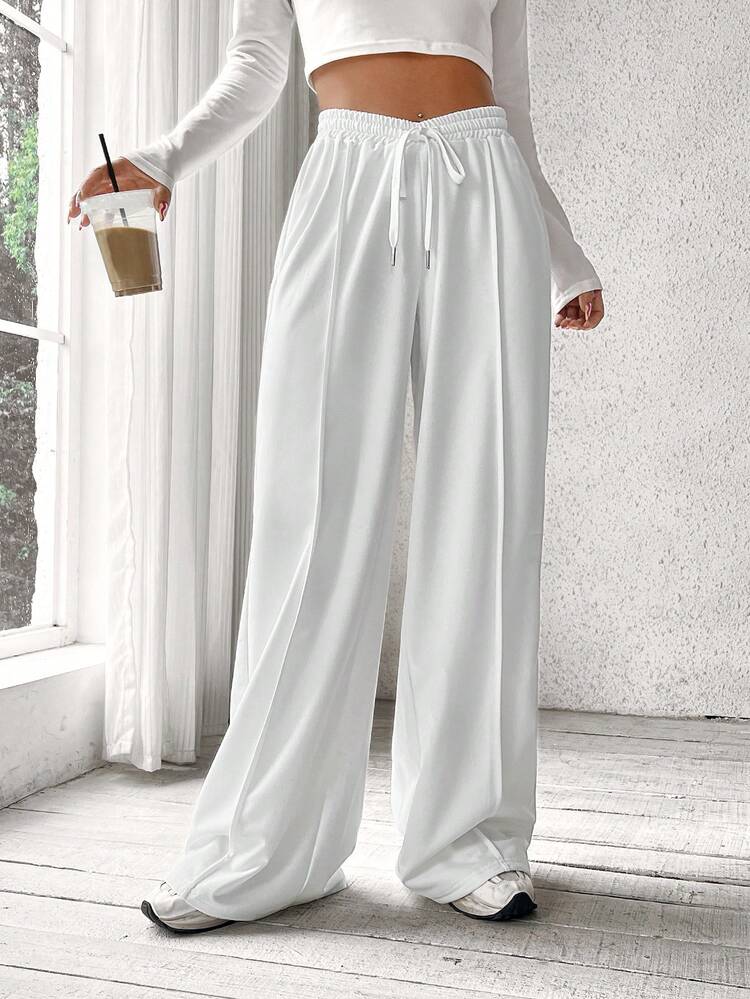 LT1K Pure White Front-Seam Wide-Leg Trouser.(Perfect For All Season)