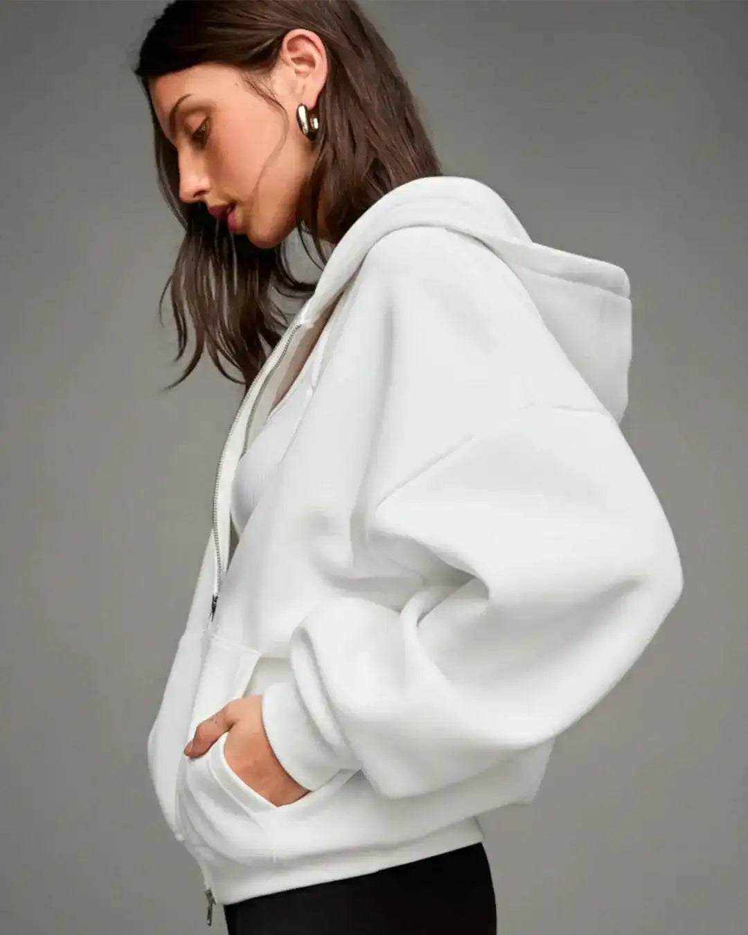 LT1K White Zipper Oversize hoodie.