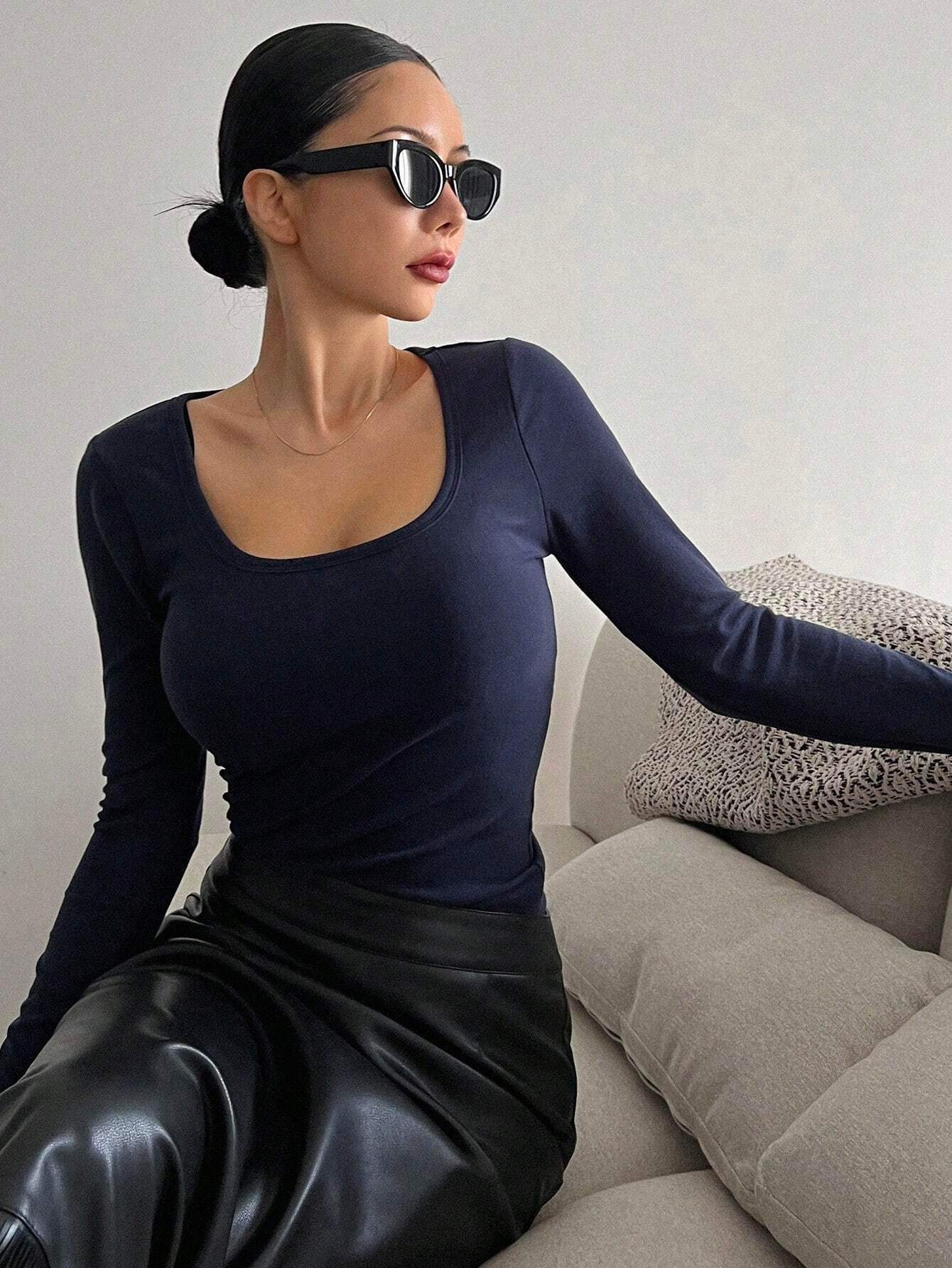 LT1K Full-Sleeves Scoop-Neck Full Sleeve Slim Top.(Perfect For All Season)