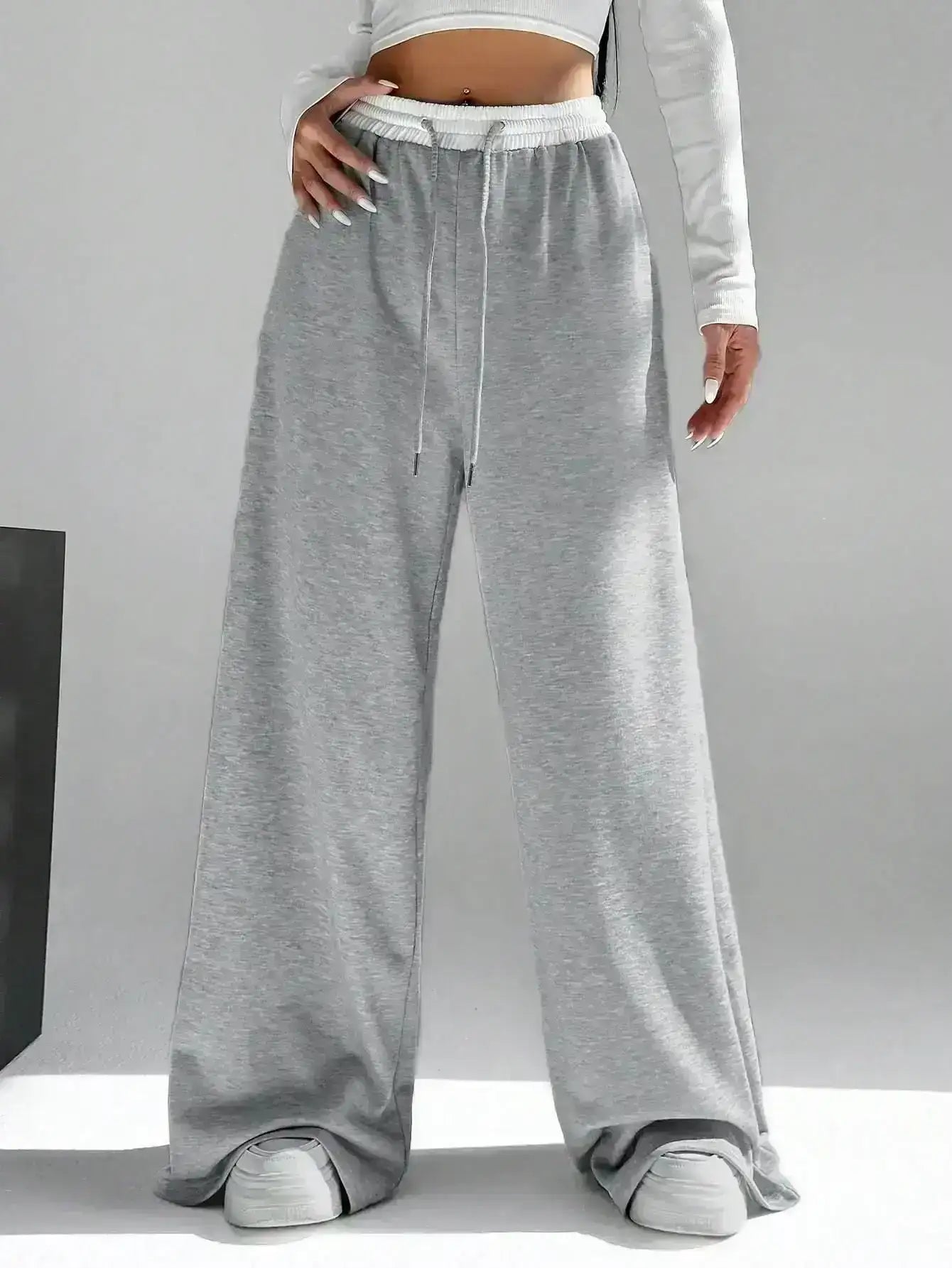 Contrast waist Wide-Leg Trouser.(Perfect For All Season)