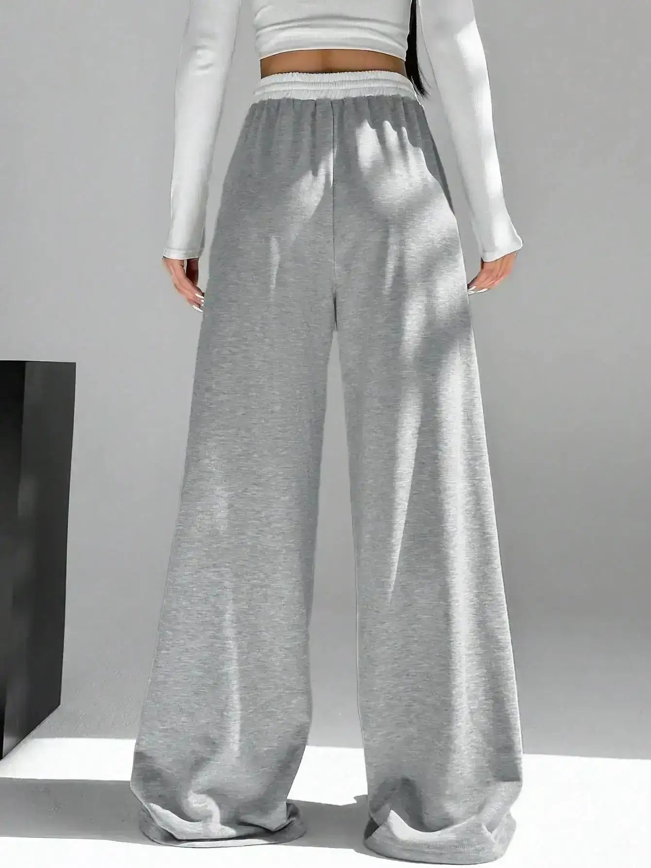Grey Contrast waist Wide-Leg Trouser. - lessthan1thousand