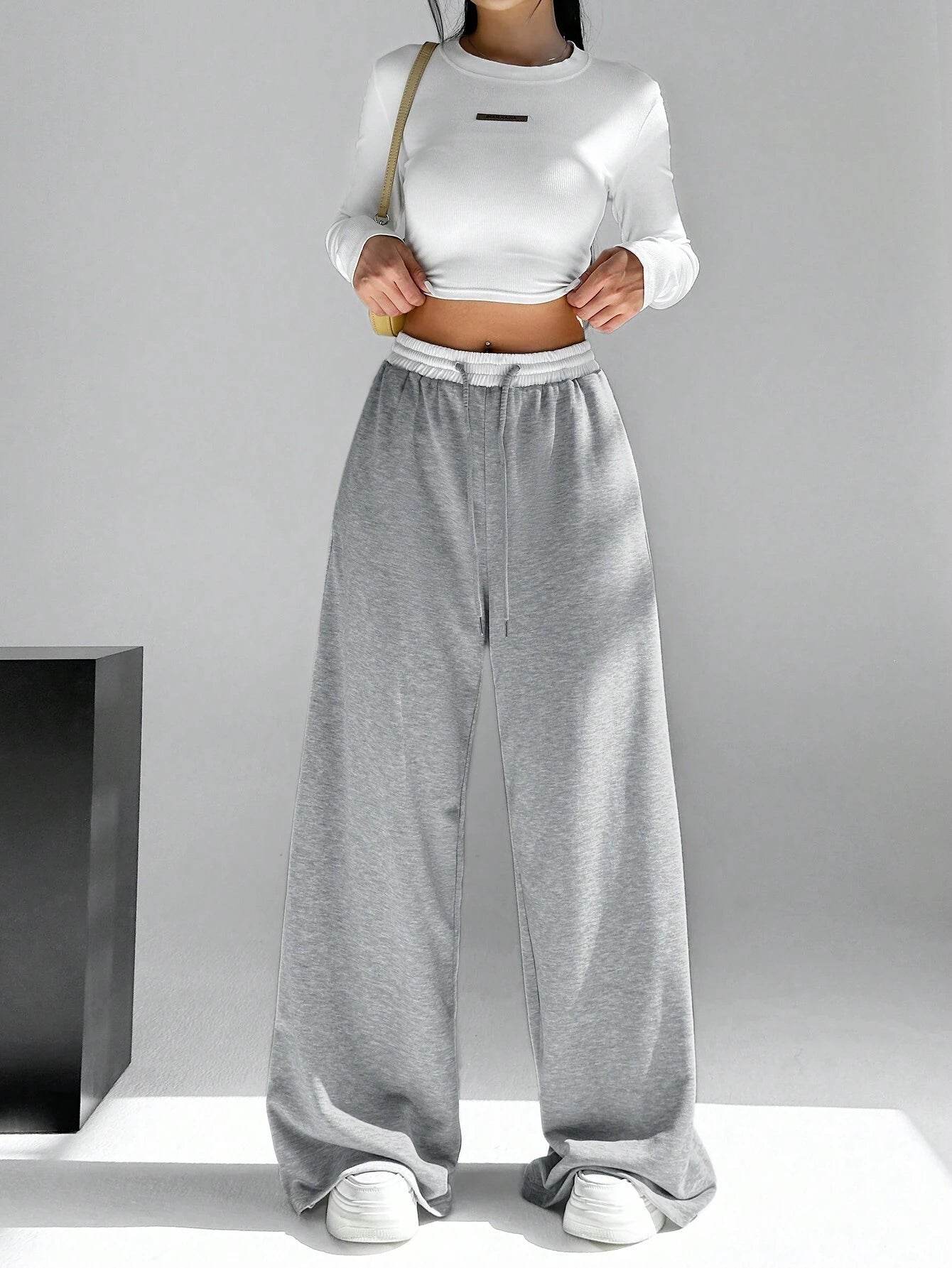 Grey Contrast waist Wide-Leg Trouser.