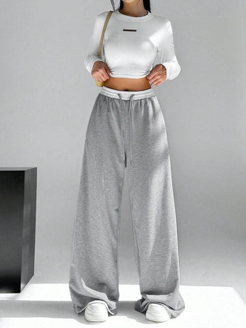 Grey Contrast waist Wide-Leg Trouser.