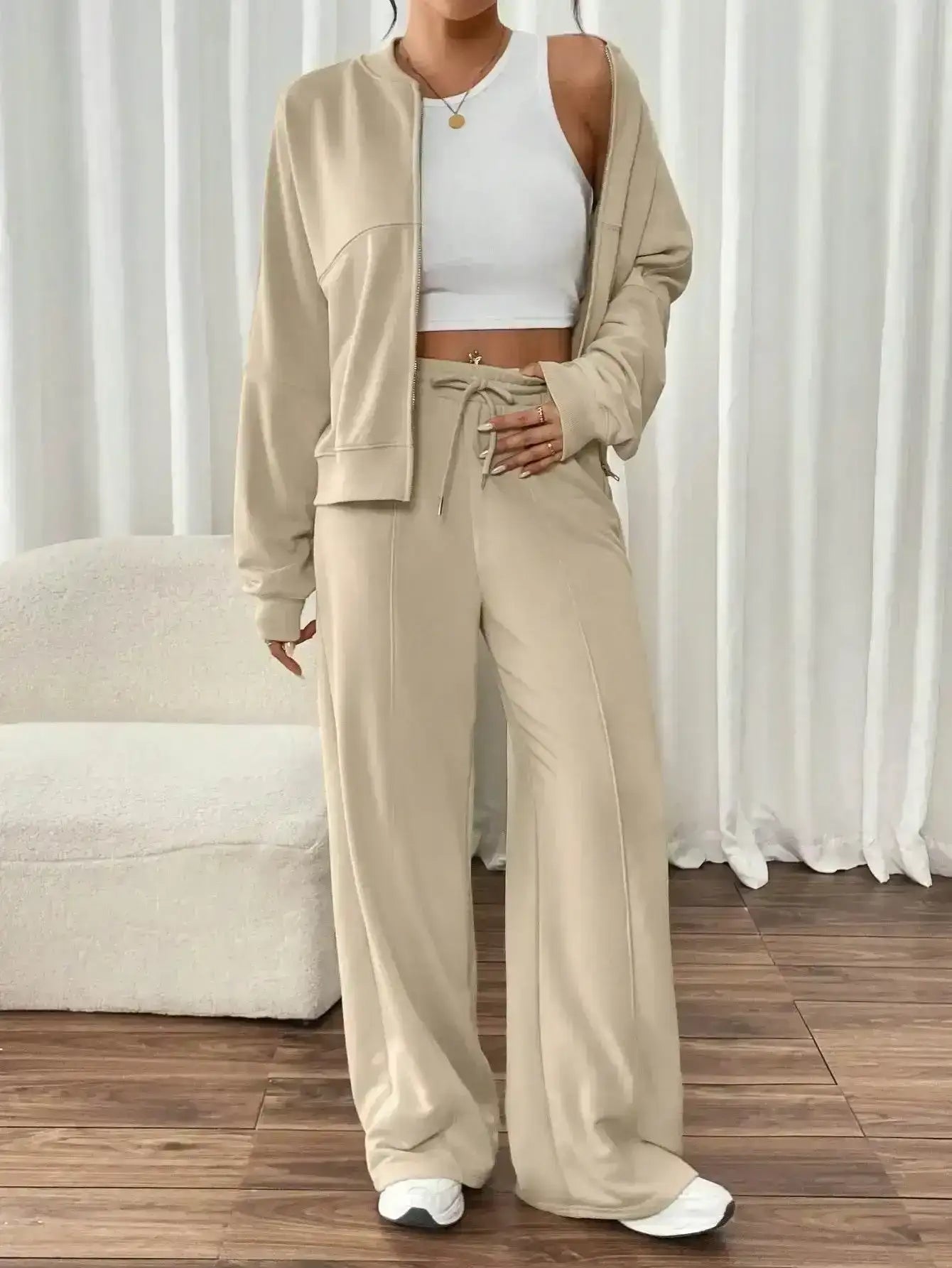 LT1K Sand Front-Seam Wide-Leg Trouser (Made For Summer). - lessthan1thousand