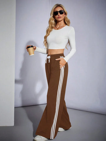LT1K Brown Side Stripe Wide-Leg Trouser (Made For Summer).