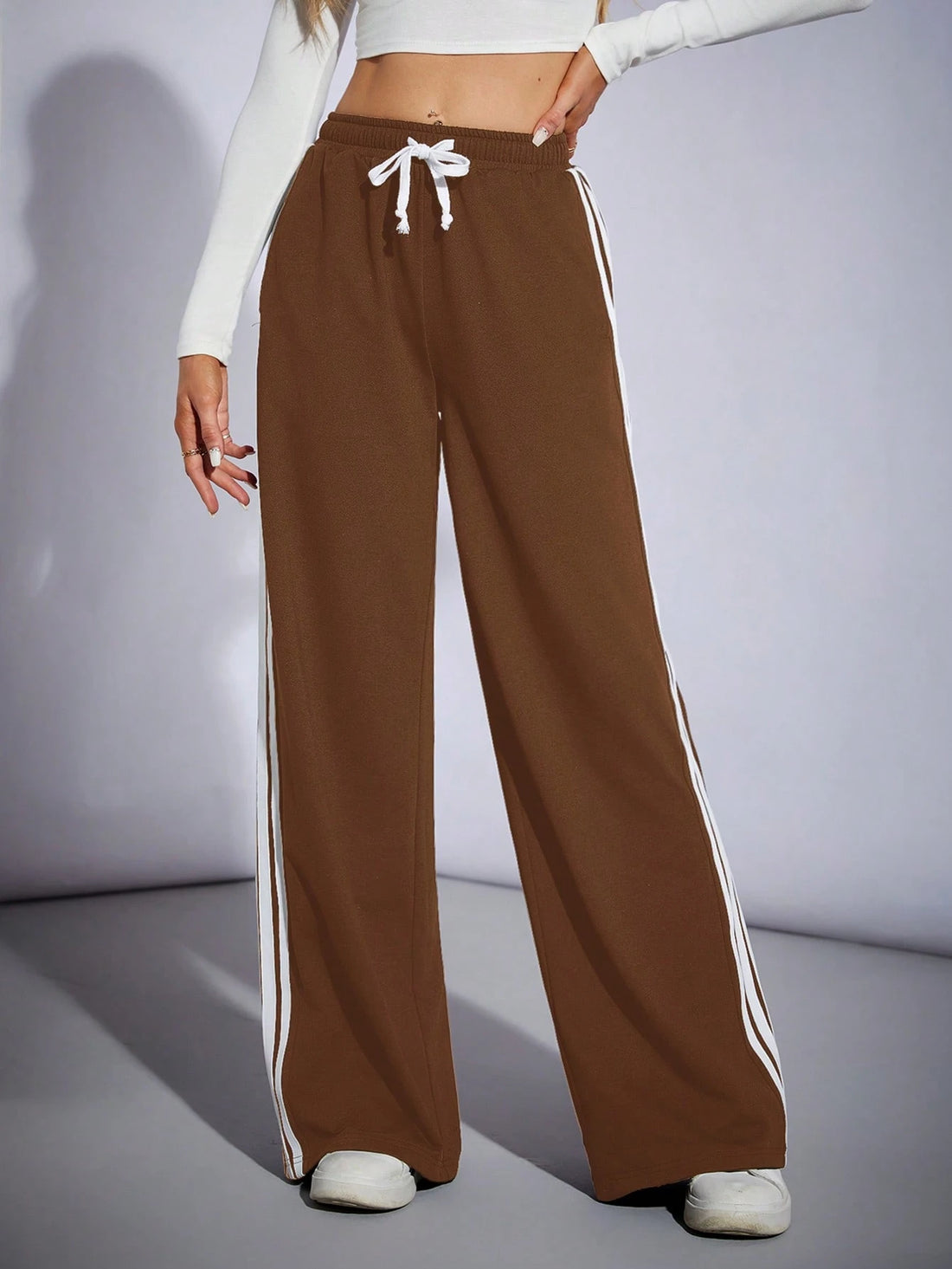 LT1K Brown Side Stripe Wide-Leg Trouser (Made For Summer).