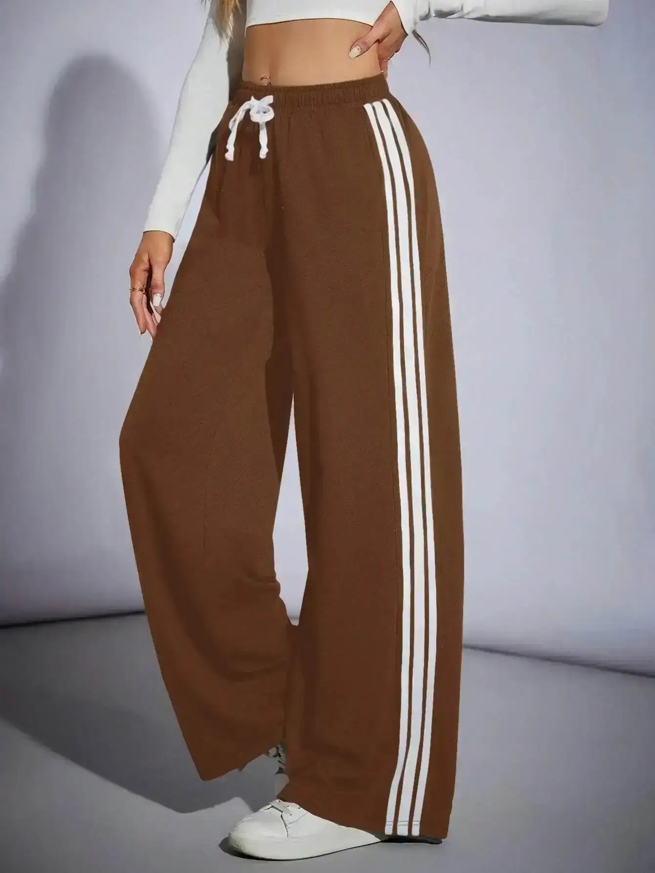 LT1K Brown Side Stripe Wide-Leg Trouser (Made For Summer). - lessthan1thousand