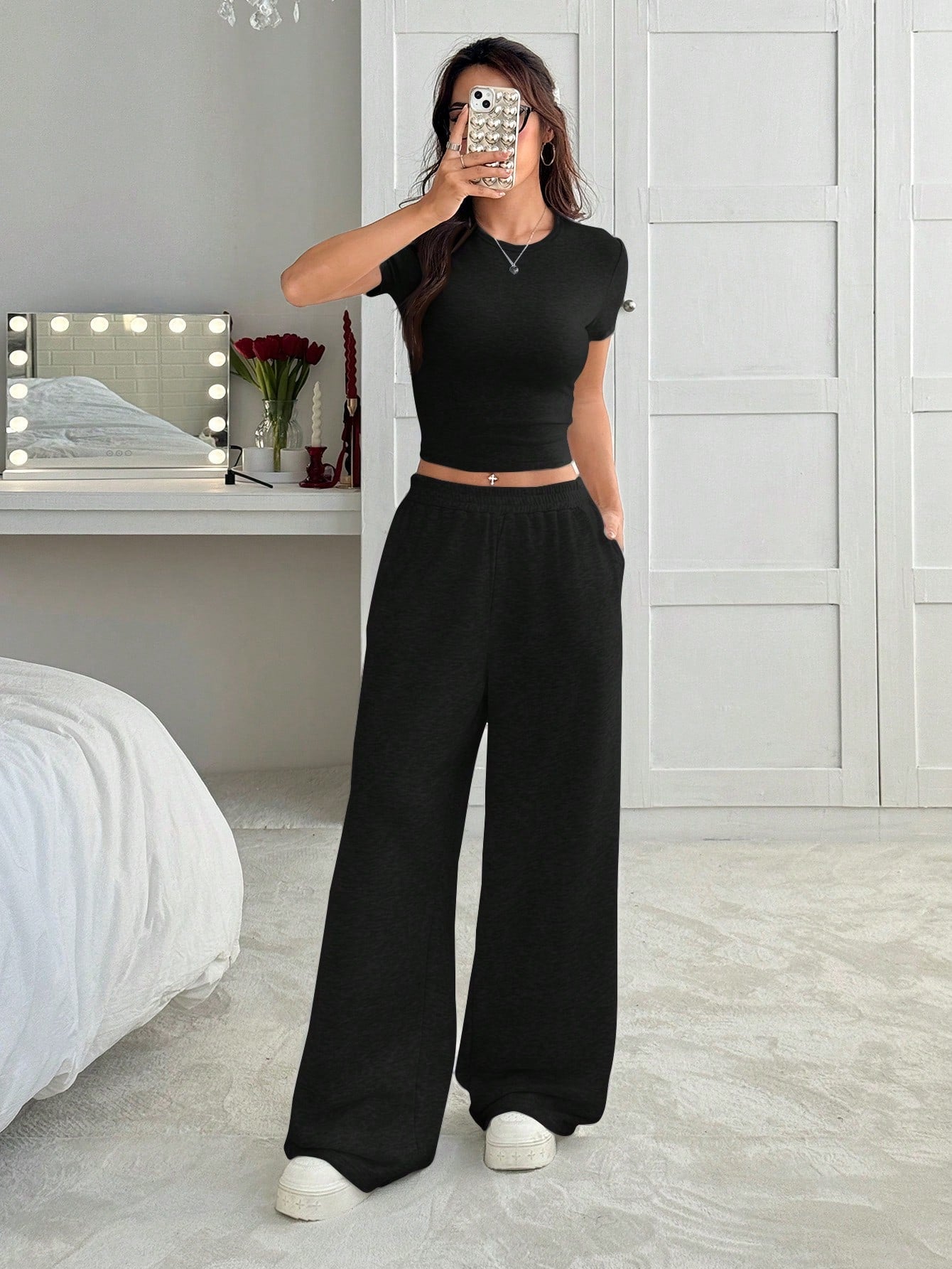 LT1K Black Fix Belt Wide-Leg Trouser (Made For Summer).