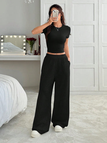 LT1K Black Fix Belt Wide-Leg Trouser (Made For Summer).