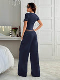 LT1K Navy Blue Fix Belt Wide-Leg Trouser (Made For Summer). - lessthan1thousand