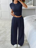 LT1K Navy Blue Fix Belt Wide-Leg Trouser (Made For Summer). - lessthan1thousand