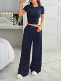 LT1K Navy Blue Fix Belt Wide-Leg Trouser (Made For Summer). - lessthan1thousand