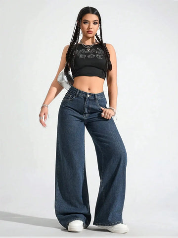 LT1K Dark-Blue Wide Leg Jeans.