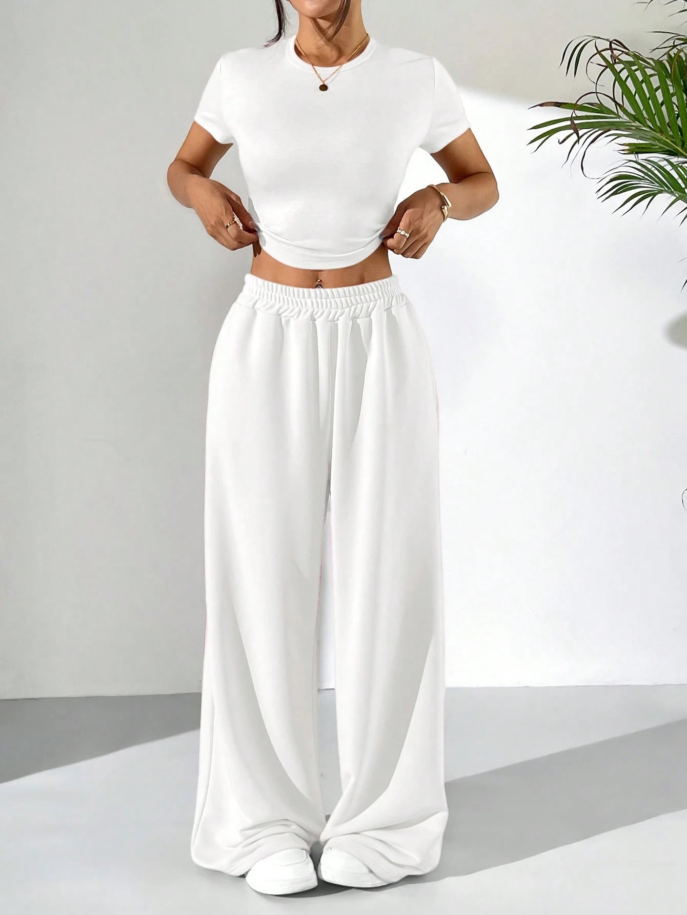 LT1K White Fix Belt Wide-Leg Trouser (Made For Summer).