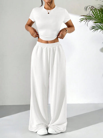 LT1K White Fix Belt Wide-Leg Trouser (Made For Summer).