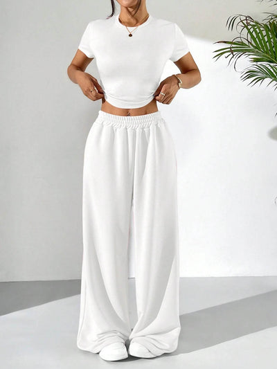 LT1K White Fix Belt Wide-Leg Trouser.(Perfect For All Season)