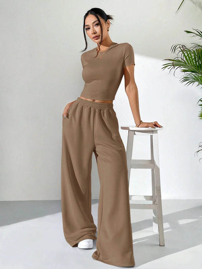 LT1K Brown Fix Belt Wide-Leg Trouser.(Perfect For All Season)