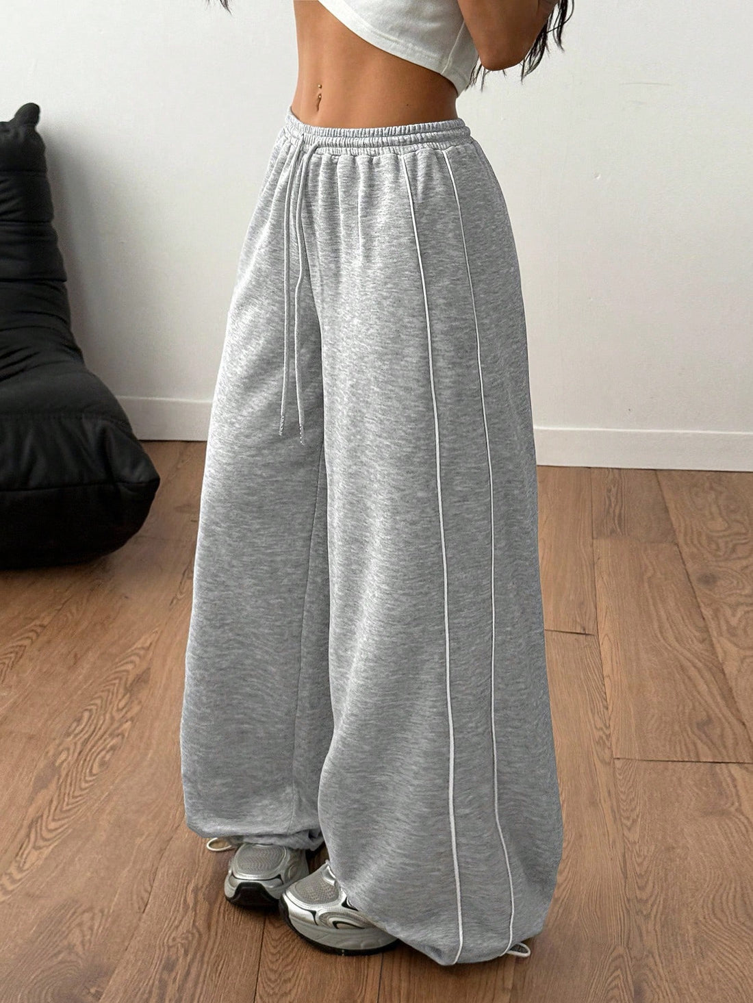 LT1K Grey Double Side Piping Detail Wide-Leg Trouser.(Perfect For All Season)