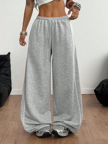 LT1K Grey Double Side Piping Detail Wide-Leg Trouser.(Perfect For All Season)