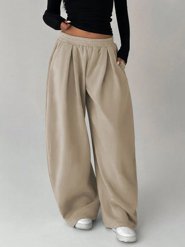 LT1K Sand Pleated Wide-Leg Trouser.(Perfect For All Season).