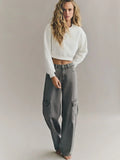 MANGO Dark Grey High-Waisted Cargo Wide-Leg Jeans