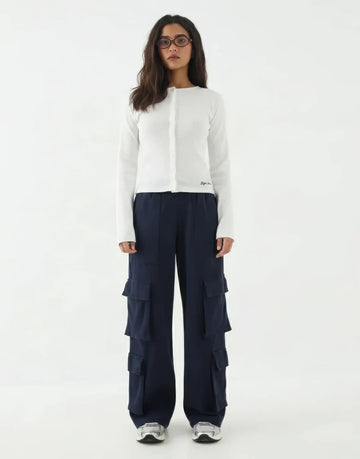 LT1K Navy Blue Multi Pocket Cargo Wide-Leg Trouser.(Perfect For All Season).