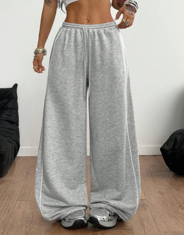 LT1K Grey Double Side Piping Detail Wide-Leg Trouser.(Perfect For All Season)