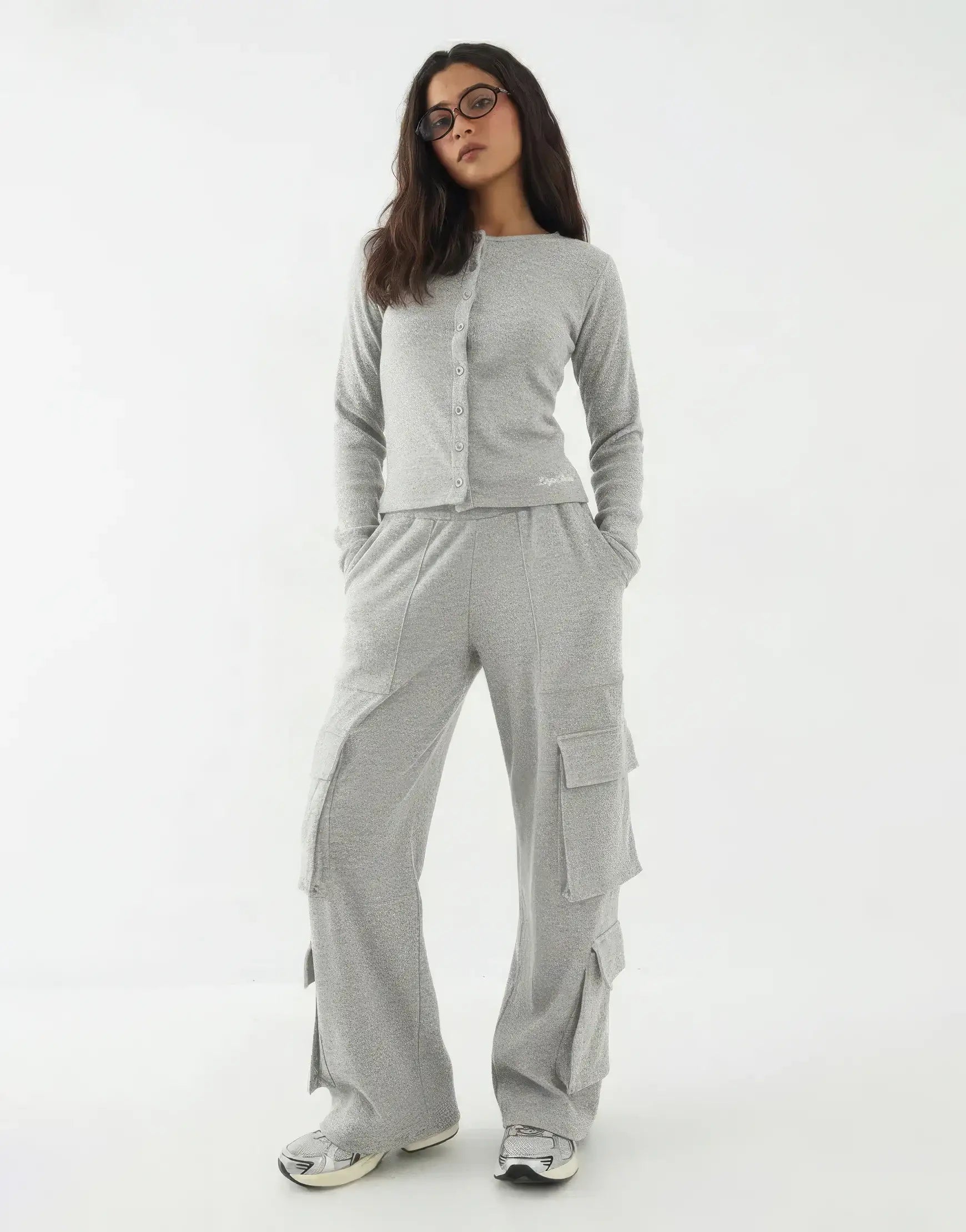 LT1K Grey Multi Pocket Cargo Wide-Leg Trouser.(Perfect For All Season).