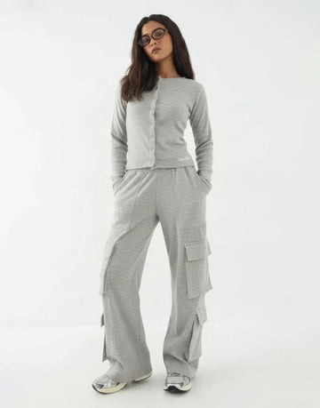 LT1K Grey Multi Pocket Cargo Wide-Leg Trouser.(Perfect For All Season).