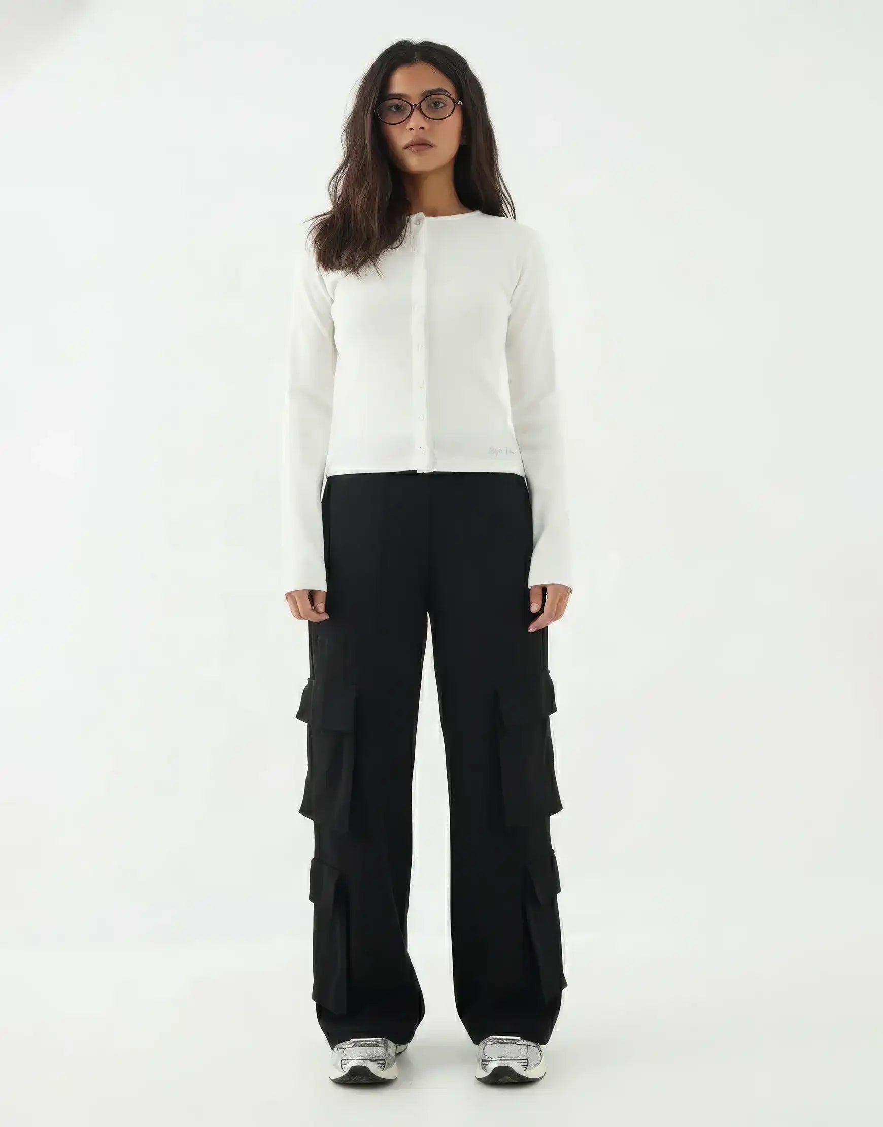 LT1K Black Multi Pocket Cargo Wide-Leg Trouser.(Perfect For All Season).