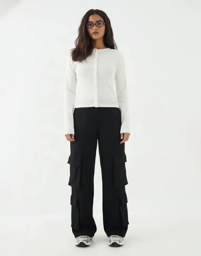 LT1K Black Multi Pocket Cargo Wide-Leg Trouser.(Perfect For All Season).